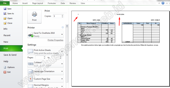 Memunculkan Nomor dan Tanggal di Hasil Print Excel 2010 