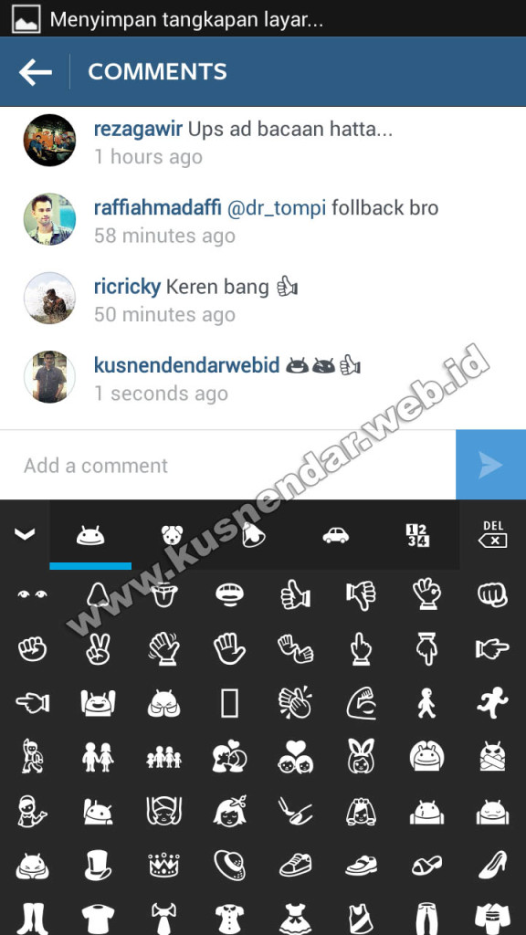 Cara memasukkan emoticon di Komentar instagram Android