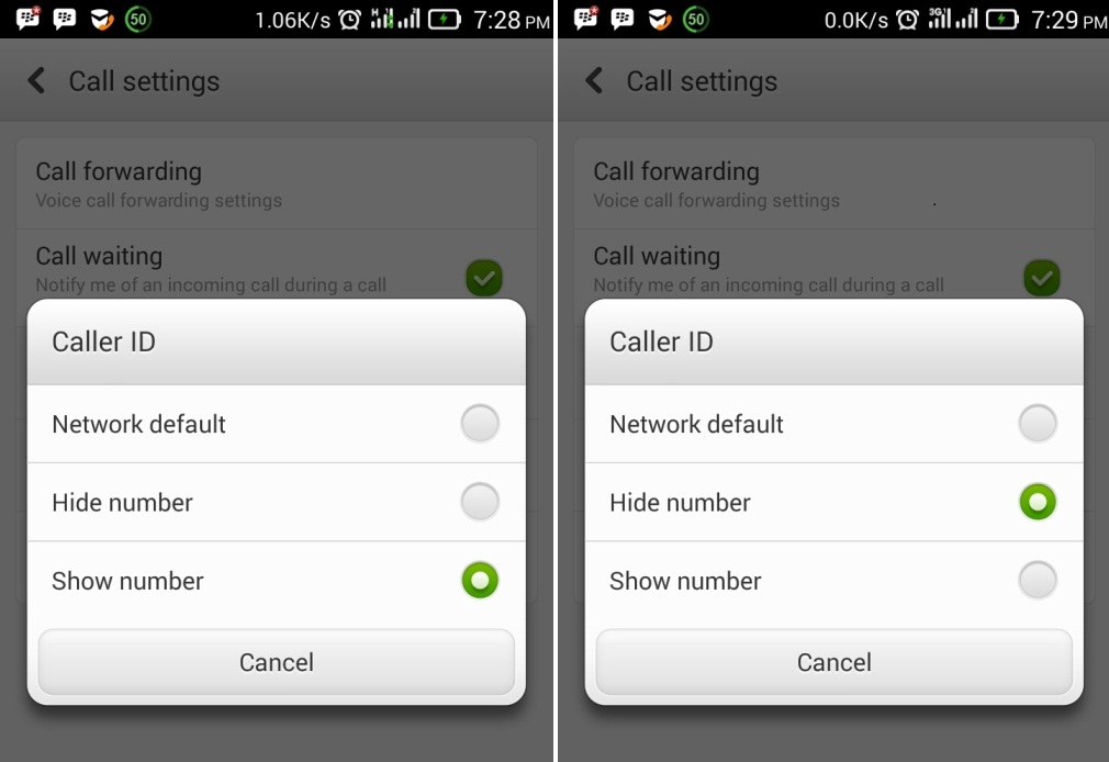 setting private number Android