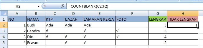 Rumus excel menghitung cell kosong